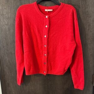 Olivaceous Vibrant Red Cardigan Sweater